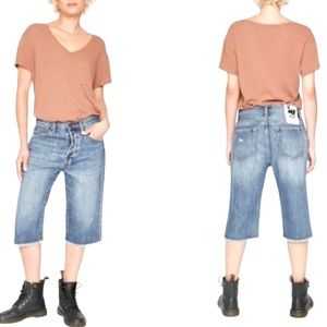 Trendy Blue Denim Knee-Length Shorts